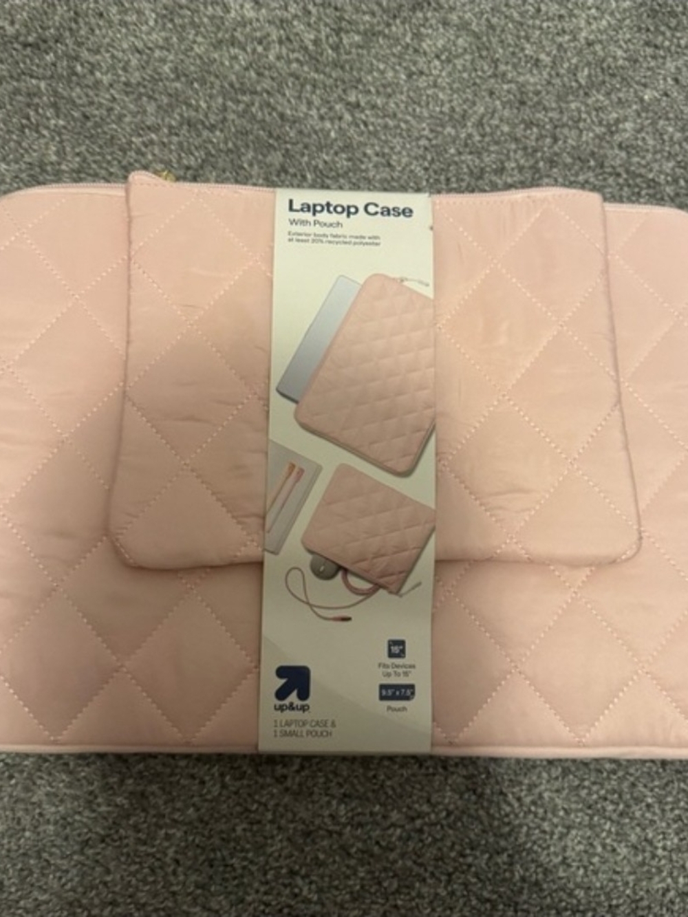 Up & Up Pink Quilted Laptop Case with Accessory Pouch